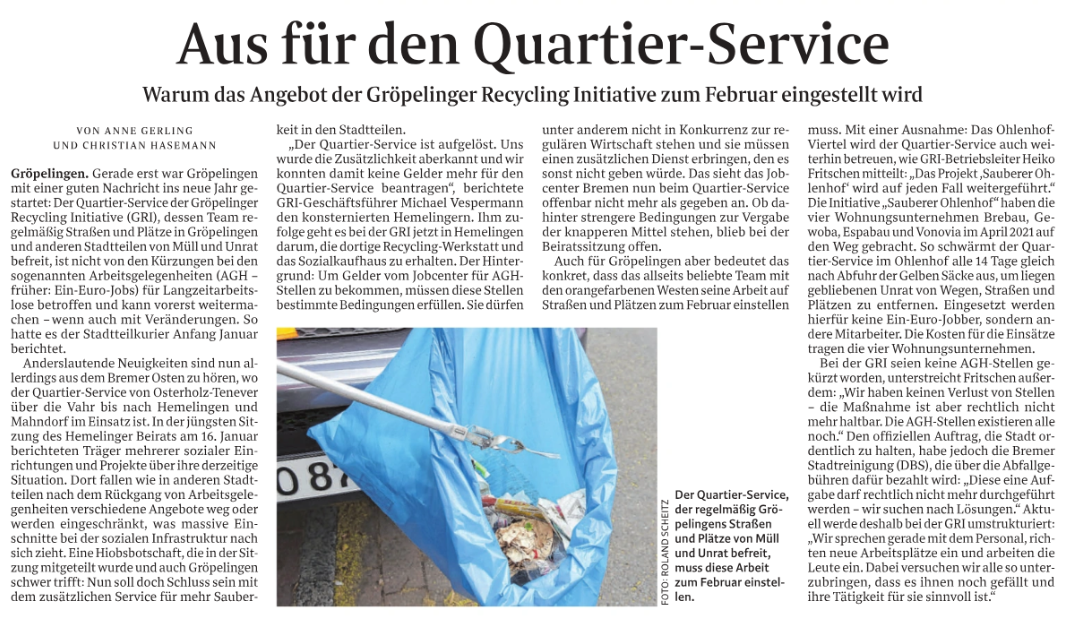 Aus für den Quartier-Service